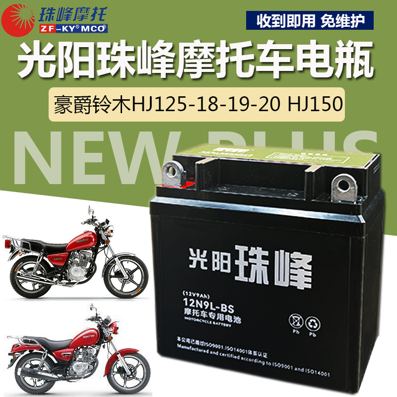 适用豪爵玲 木HJ125-18-19-20/HJ150摩托车电池小太子珠峰电瓶9A