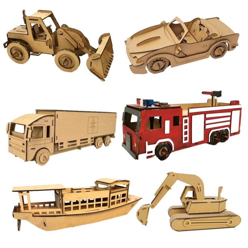 海陆空交通工具纸质模型拼插儿童小手工diy制作高铁消防汽车飞机