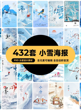 简约创意中国传统节日二十四24节气小雪宣传海报模板PSD设计素材