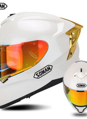 SOMAN新款摩托车赛车头盔四季双镜片个性尾翼全盔越野骑行装备男