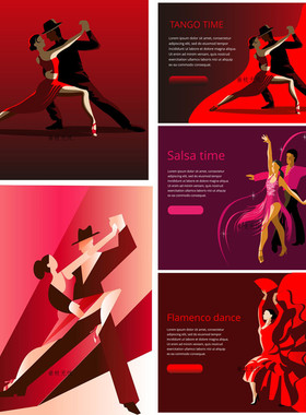 A4114矢量抽象国标舞双人舞拉丁舞现代舞插画 AI设计素材