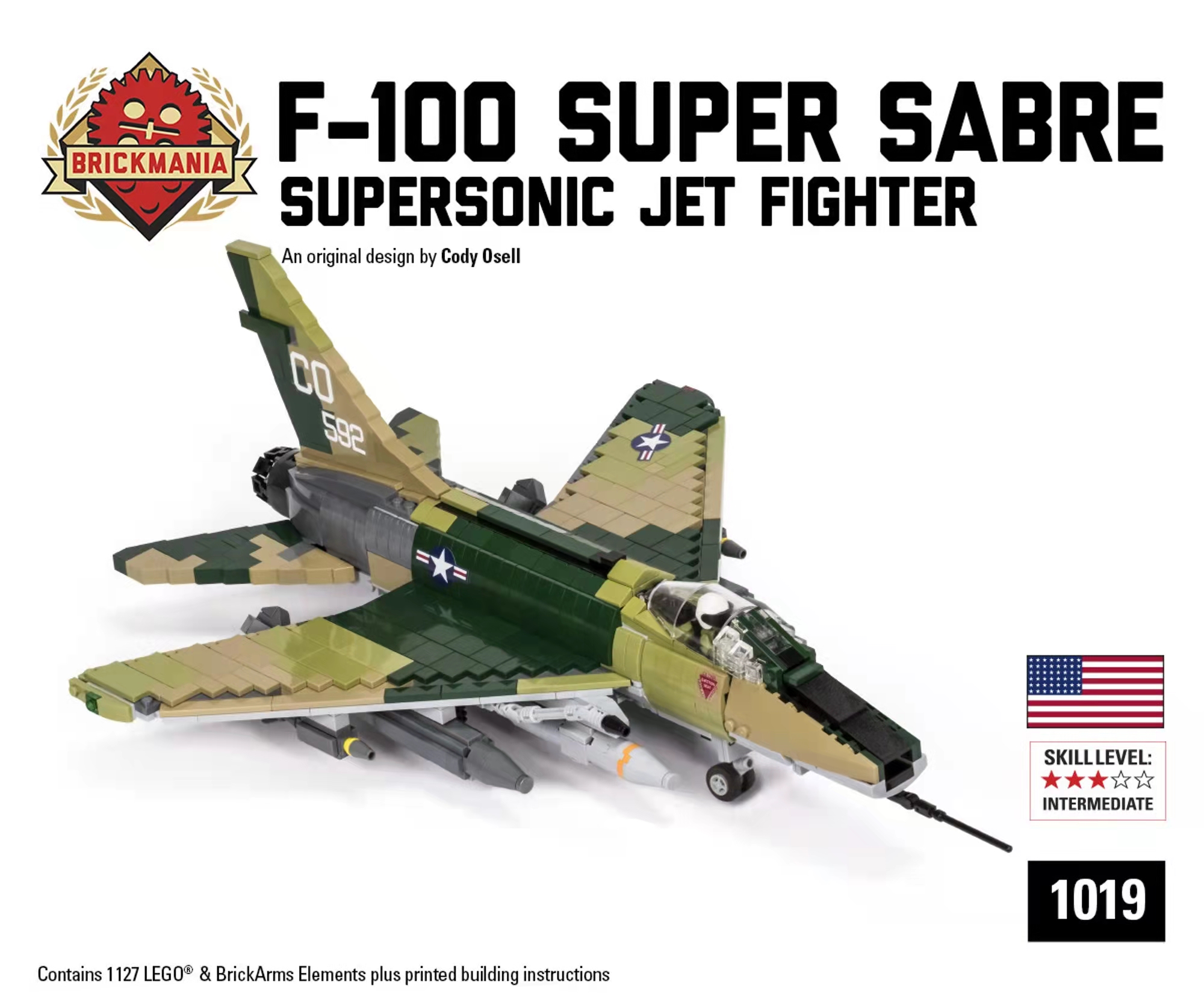 BRICKMANIA战斗轰炸机F100超级军刀益智拼装积木模型玩具礼物礼品