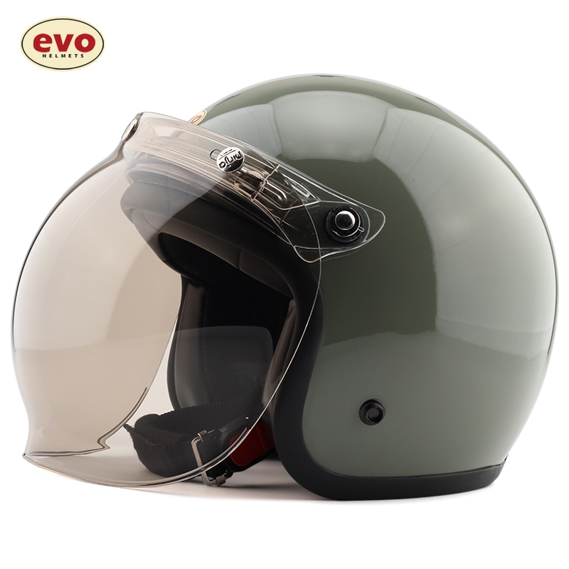台湾EVO精装黑边乳绿色哈雷复古电动摩托车头盔防晒男女保暖冬季