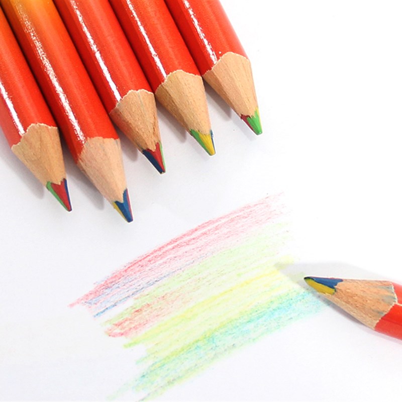 彩色铅笔四色一笔多色彩铅彩虹铅笔渐变色七彩混色涂鸦Z绘画彩芯