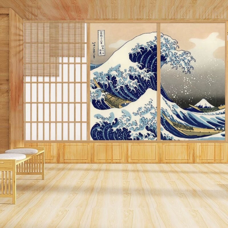 日式饭厅料理店壁纸和风屏风纸推门直播壁纸日本剧本杀店墙布