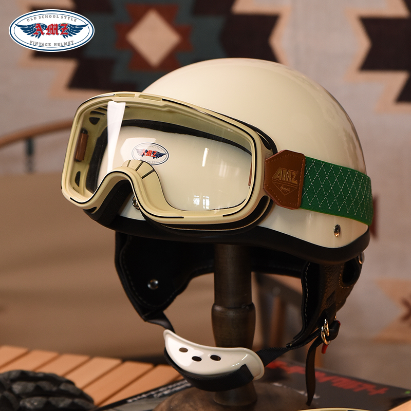 AMZ 摩托车头盔日式网红半盔3C认证 哈雷踏板电动车头盔