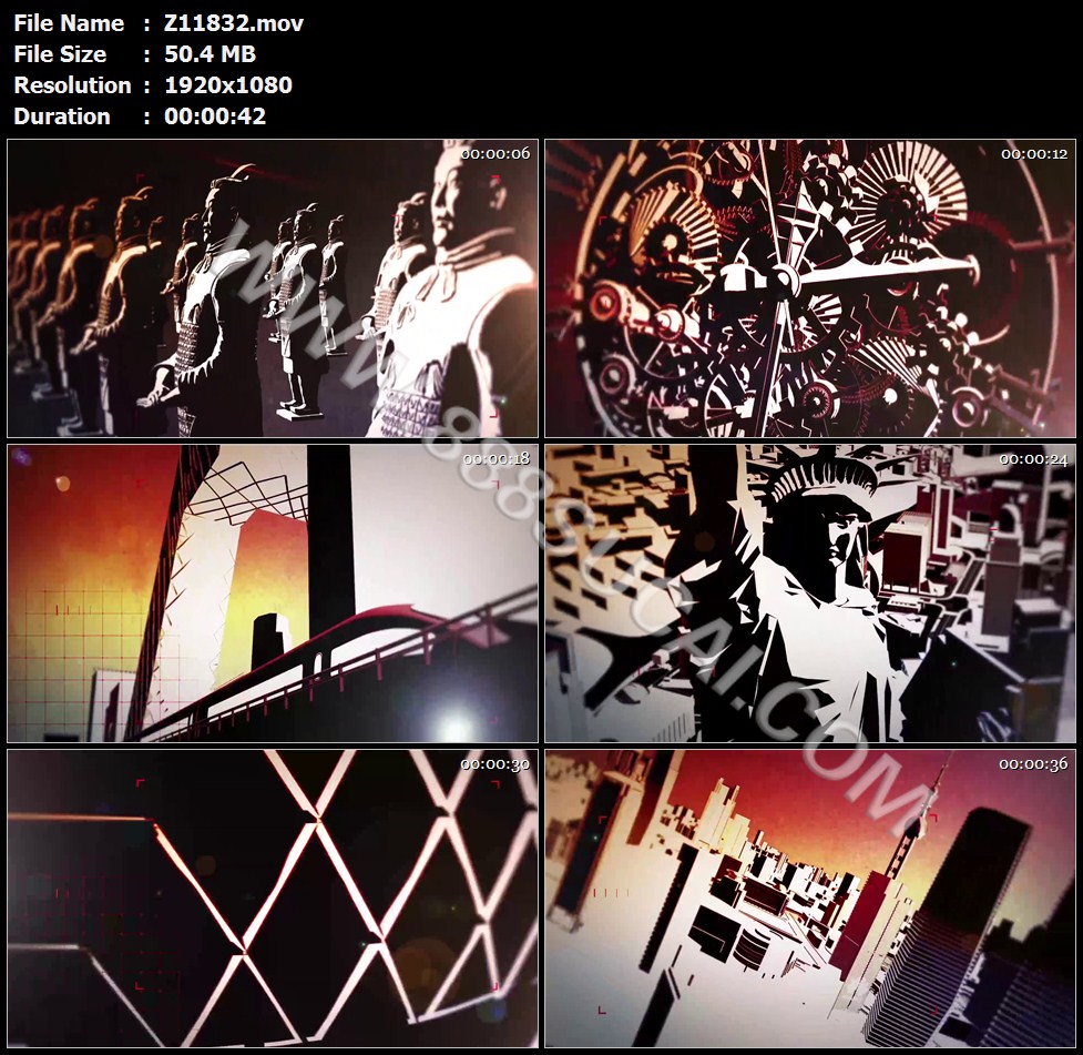 三维动画兵马俑央视大楼上海东方明珠埃菲尔铁塔高清实拍视频素材