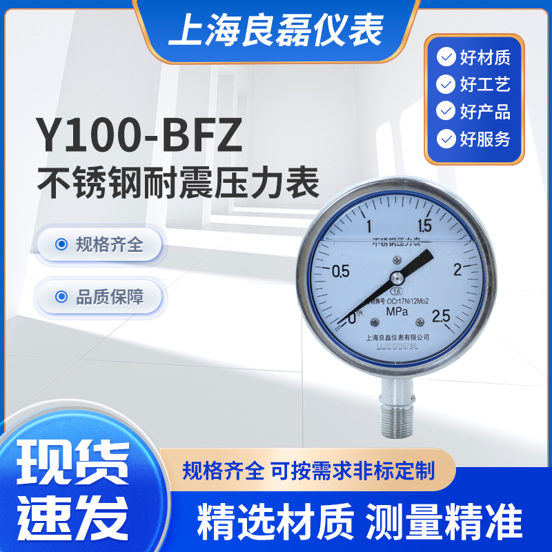 304不锈钢充油耐震真空压力表Y100-BF-Z径向直接式耐腐蚀工业用表