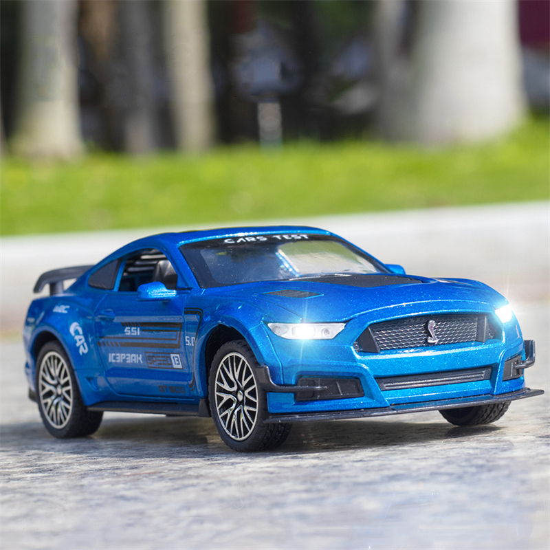 福特野马GT500模型合金汽车摆件仿真跑车开门声光回力玩具车男孩