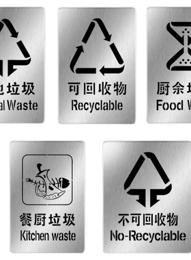 不可回收有害干湿厨余垃圾桶箱分类标语标识牌镂空自喷漆刻字模板