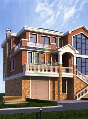 168平米三层别墅设计效果图纸农村自建房室外楼梯架空层车库仓库