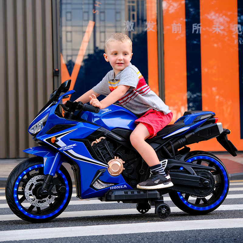 高档超大号新款儿童电动摩托车男女小孩可坐双人摩托车两轮充电玩
