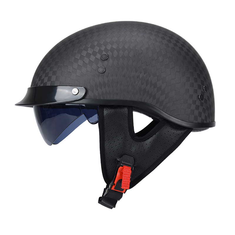 新款碳纤维摩托车半盔哈雷复古机车头盔四季电动车安全帽男女瓢盔