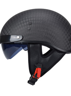 新款碳纤维摩托车半盔哈雷复古机车头盔四季电动车安全帽男女瓢盔