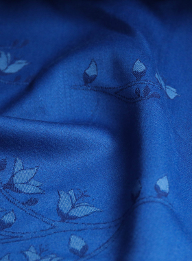 纯色斜纹织锦宝蓝色舒适提花精纺纯羊毛面料设计师风衣外套布料