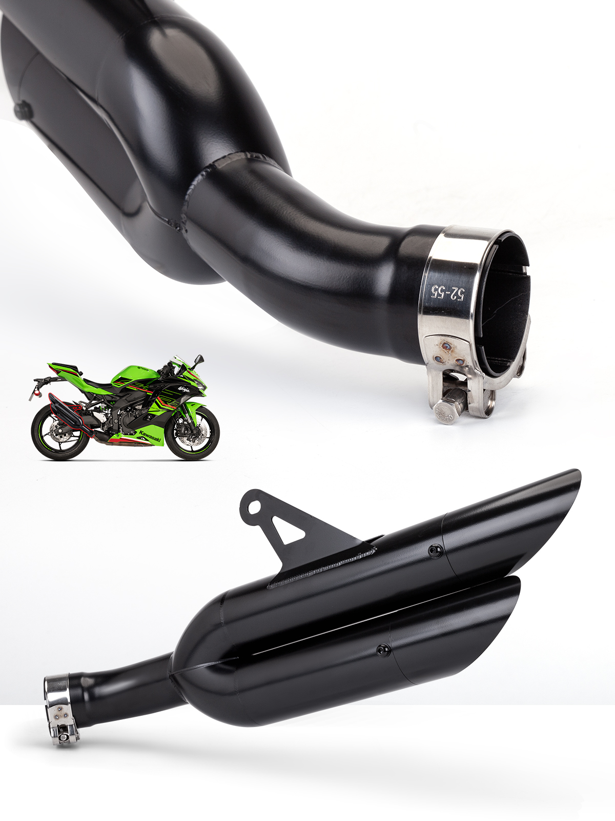 适用于摩托车改装排气管ZX4R 一体中尾段双出排气管 原装无损直上