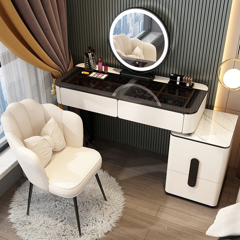 玻璃梳妆台2021年新款卧室轻奢风化妆台现代简约化妆桌收纳柜一体
