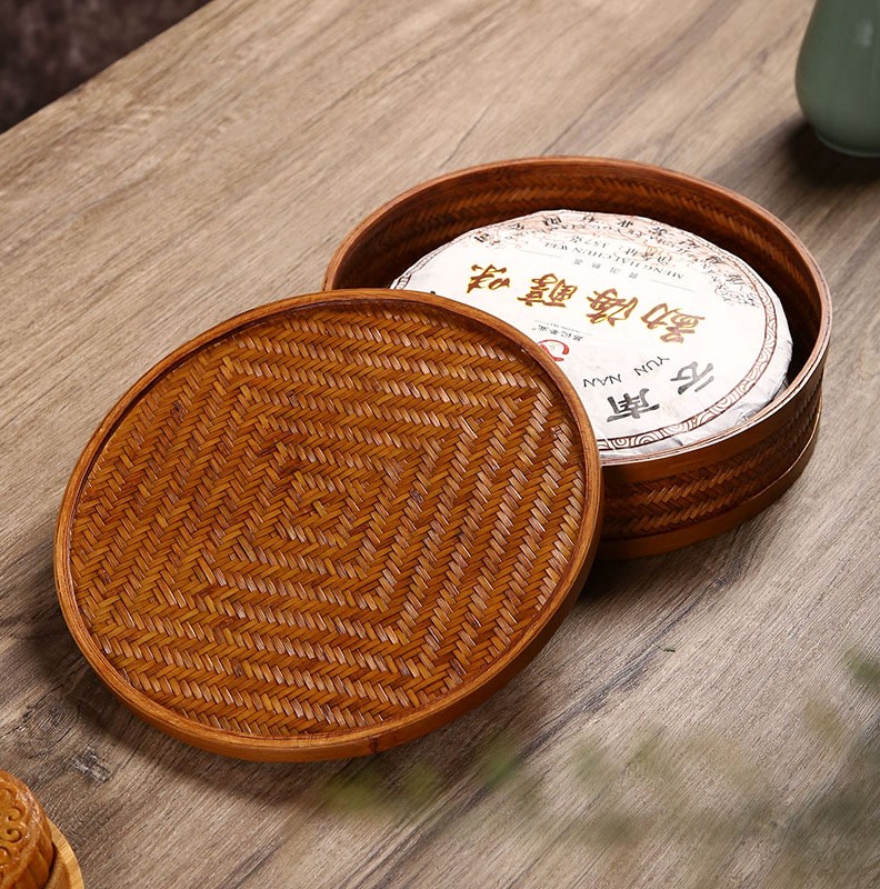 手工竹编茶饼盒提手篮月饼盒茶点盒创意桌面茶具收纳盒礼品包装盒