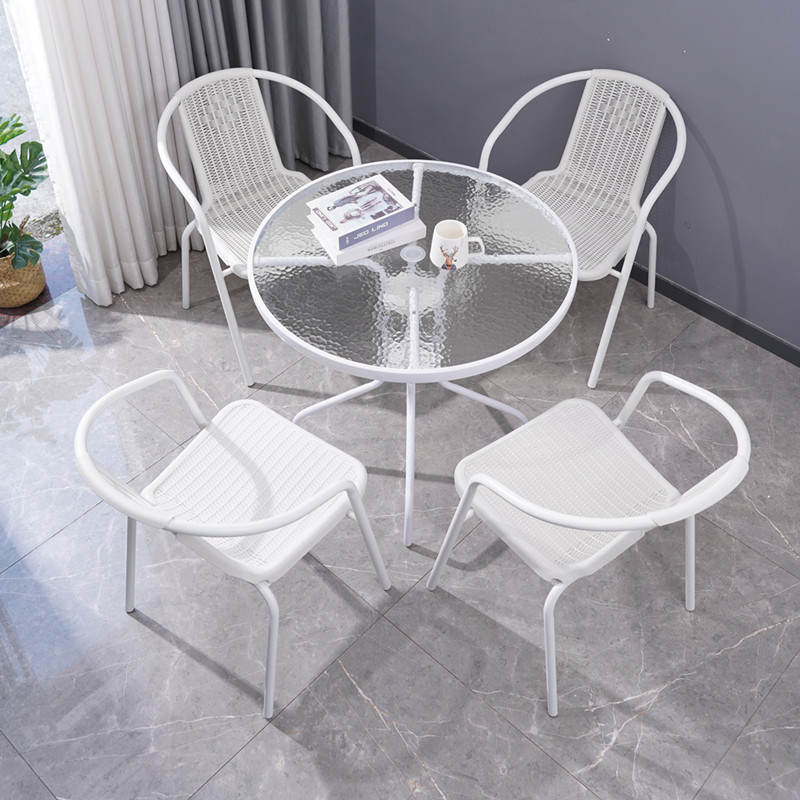 钢化玻璃圆桌现代简约方桌茶几折叠小桌子餐桌洽谈接待桌椅子组合