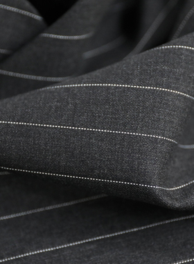 意大利进口薄款深灰白线色竖条纹斜纹哔叽精纺纯羊毛设计师布料