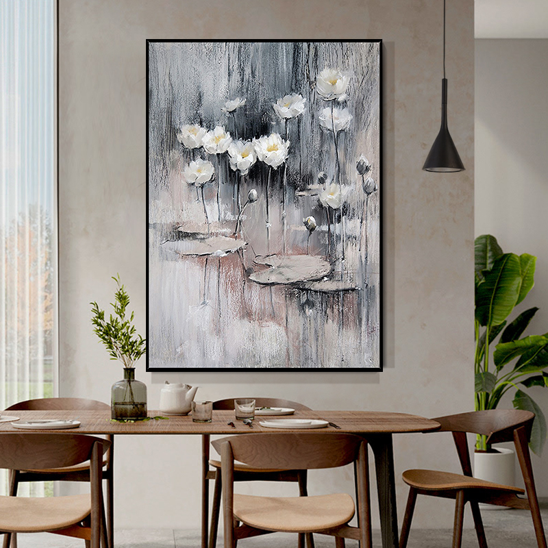 大芬纯手绘油画现代简约花卉抽象手工立体竖版客厅玄关装饰画挂画