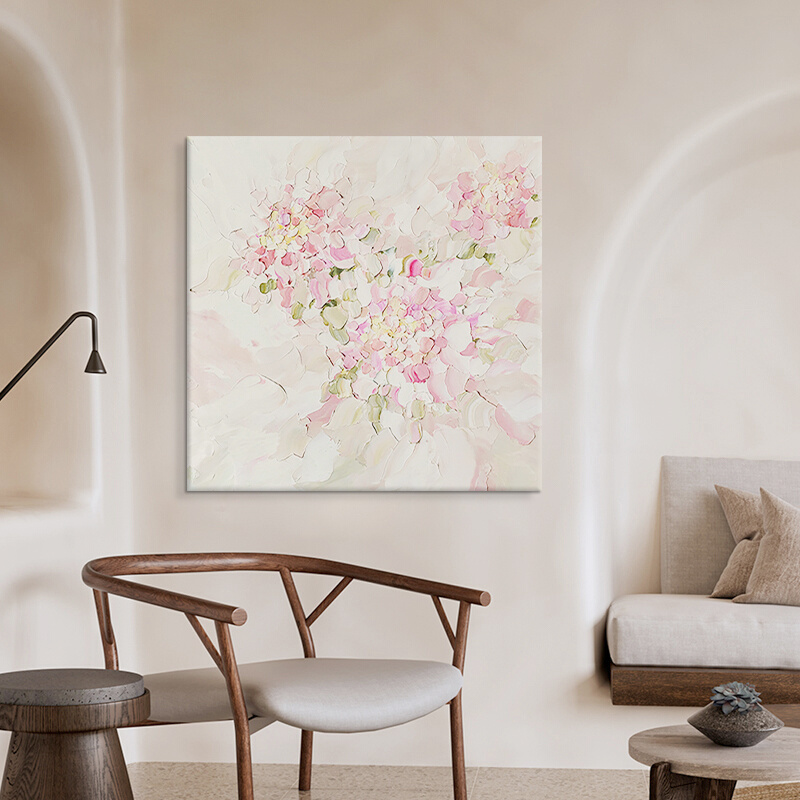 抽象花卉肌理纯手绘油画客厅装饰画奶油风法式复古玄关挂画正方形
