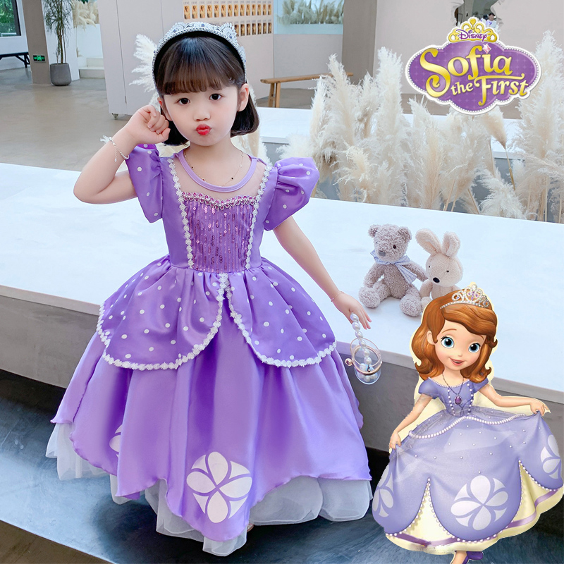 迪士尼童装苏菲亚公主裙儿童夏季短袖蓬蓬纱生日礼服裙六一演出服