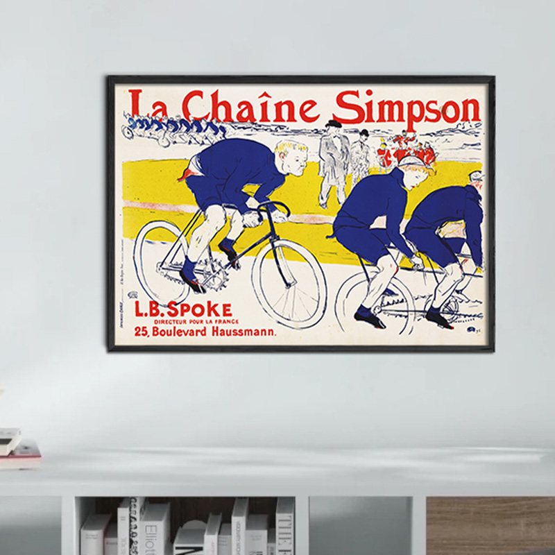 图卢兹辛普森链环法自行车赛油画布画芯无框喷绘客厅卧室装饰画
