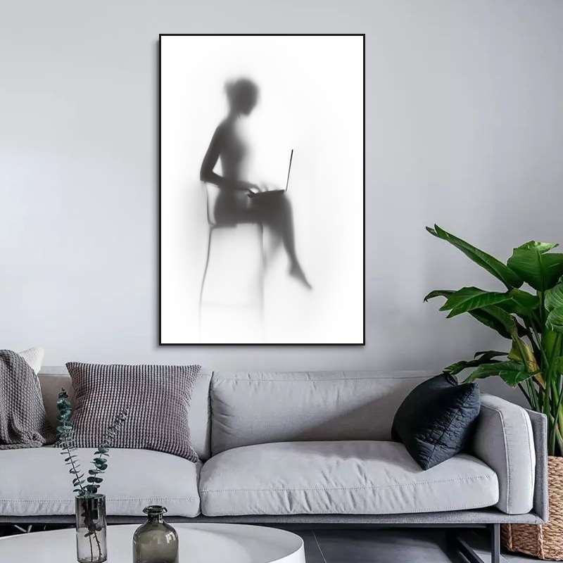 正品现代极简黑白灰抽象装饰画人物美女小众挂画素描简约客厅卧室