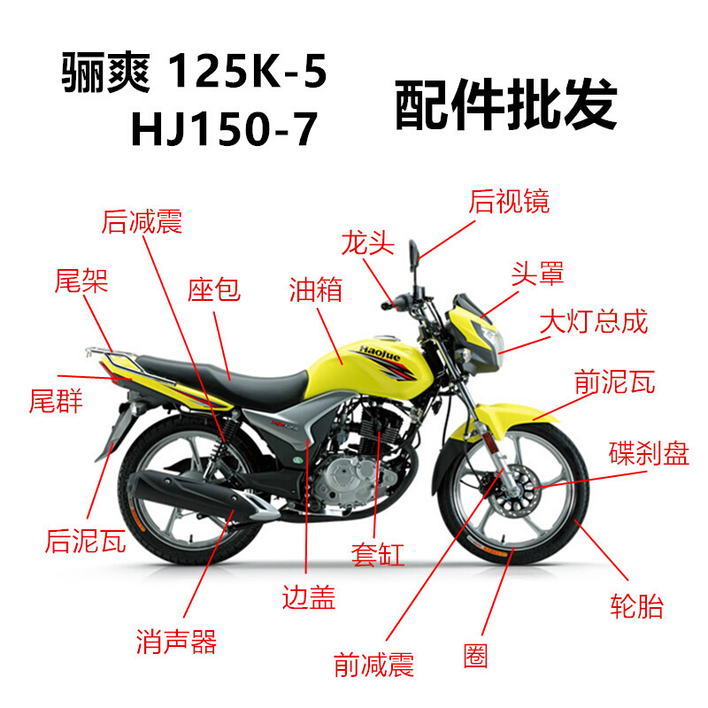 适用摩托车配件骊爽导流罩HJ125K-5头罩豪爵150-7前 后减震仪表|