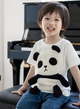 可爱卡通立体小熊猫衣服亲子装T恤短袖儿童男童女童宝宝上衣夏季