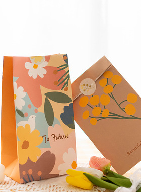 森系插画礼品袋创意环保包装袋ins生日礼物纸袋糖果袋烘焙食品袋