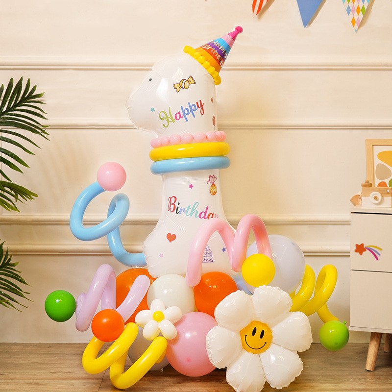 彩色生日数字气球立柱套装一周岁1234岁儿童卡通可爱气球布置套装
