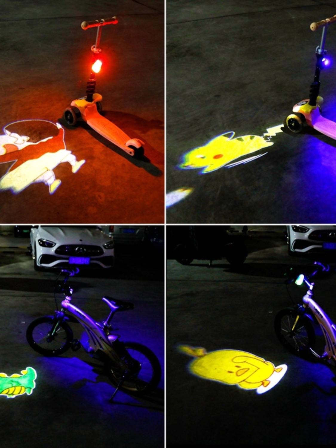 儿童滑板平衡山地自行车灯夜骑夜行投影单车配件大全卡通可爱尾灯