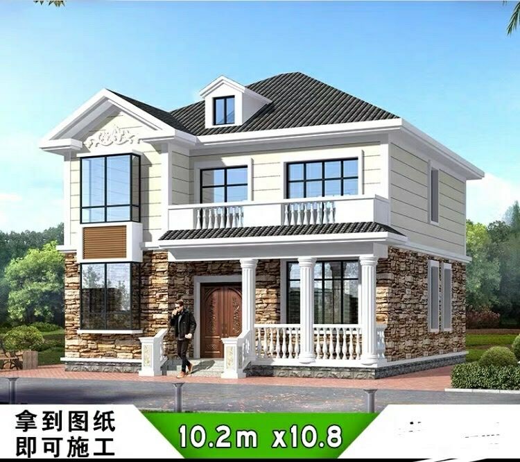 新中式网红农村二层楼房别墅设计图纸乡村房屋自建房简单房子两2