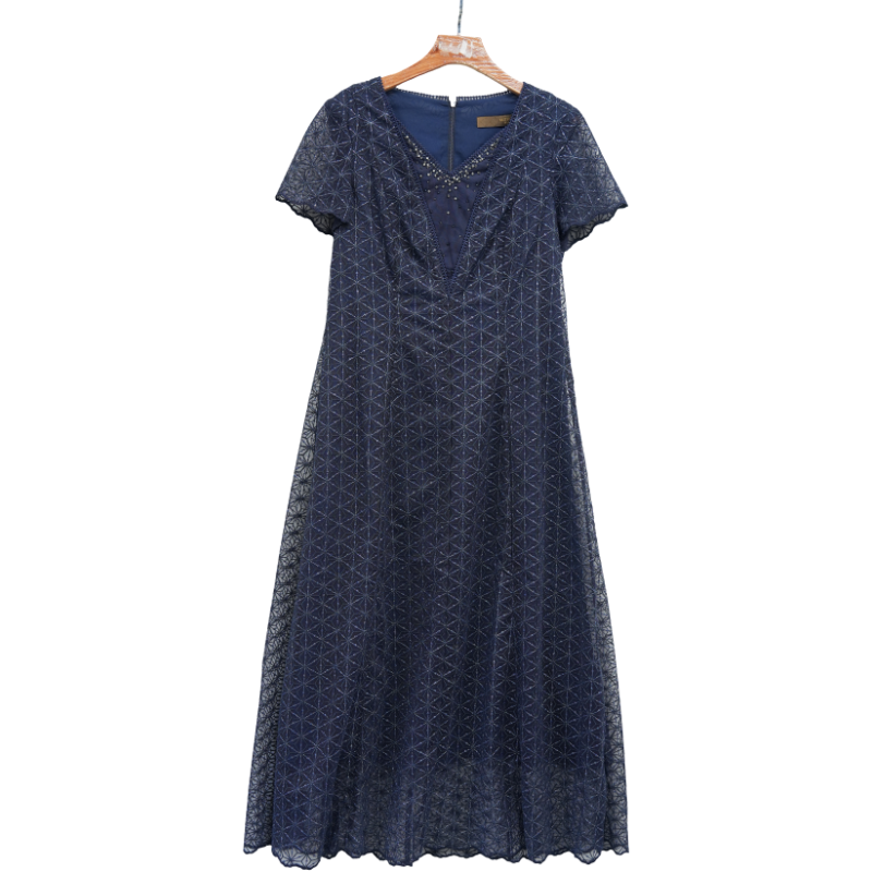MT姿精选品牌女装高端时尚气质百搭藏蓝色连衣裙慕天姿A1-17018
