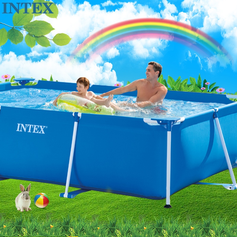 INTEX游泳池长方形管架便携移动水池大型家庭儿童简易户外内鱼池