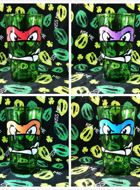 电影动画忍者神龟头像面具绿色透明玻璃杯纪念款周边杯子套装水杯