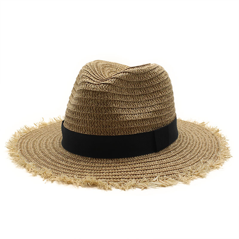 2021春夏新款韩版男女士户外旅行沙滩防晒帽太阳帽毛边爵士草帽