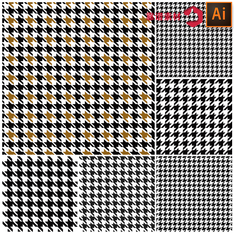 黑白抽象简约几何马赛克格子四方连续印花图案AI矢量设计素材