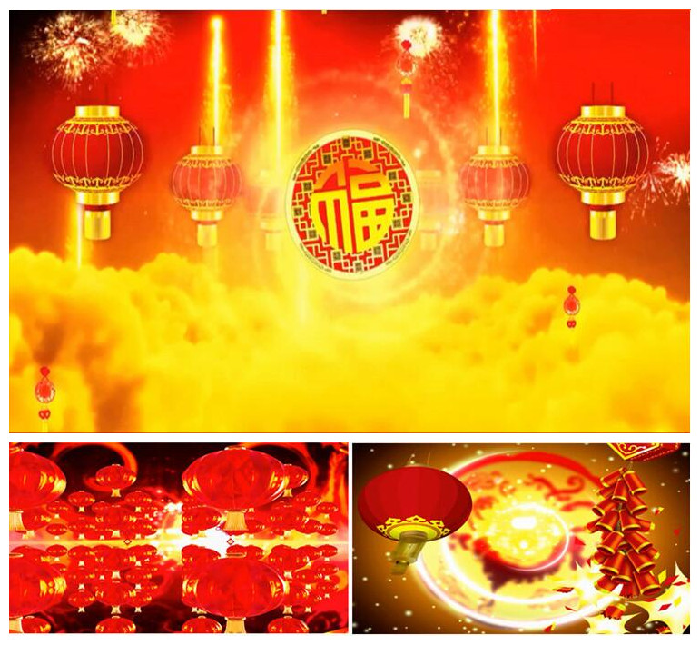 欢乐中国年舞台背景led动态视频素材 中国风 年会开场 大红灯笼