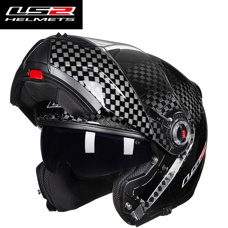 正品LS2碳纤维揭面盔12K摩托车头盔超轻防雾双镜片冬季全盔男四季