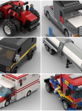 定制积木厢式货车斯堪尼亚143卡车卡车赛车罐式挂车救护车拖拉机