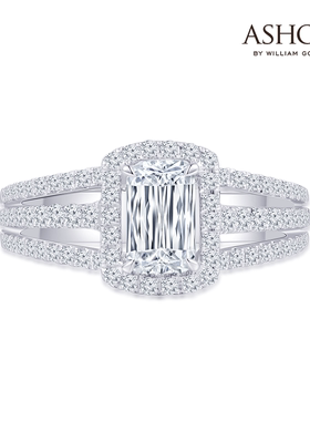 ASHOKA®品牌钻石 18K白金 枕型切割单颗粒拼镶钻石戒指 结婚求婚