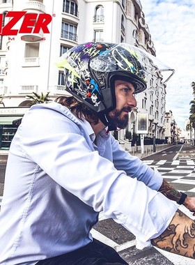 欧洲百年品牌LAZER头盔摩托车半盔男女双镜片夏季眼镜槽蓝牙通风