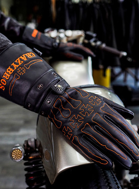 crazyBROS摩托车骑行长款保暖手套哈雷复古机车冬季防水加绒手套