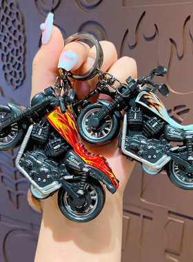 创意迷你哈雷摩托车钥匙扣卡通合金回力车玩具模型挂件小礼品摩托