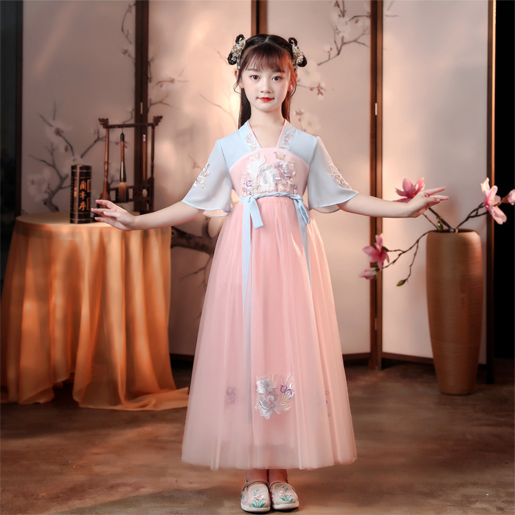 女童汉服夏季超仙唐装儿童连衣裙古代服装中国风女孩裙子演出服装