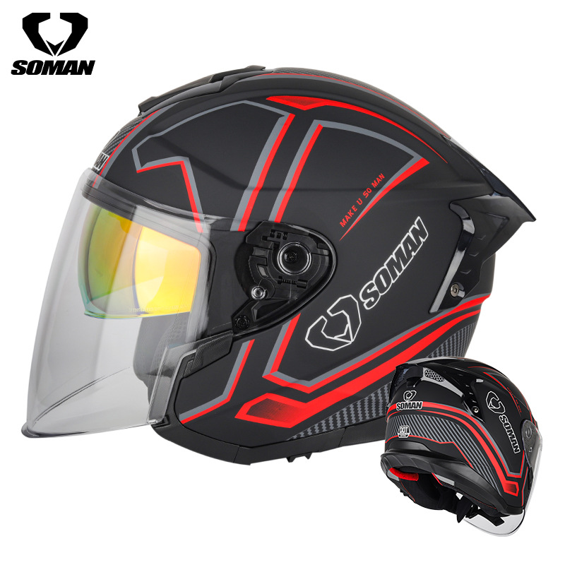 SOMAN摩托车头盔3C认证电动车头盔男女半盔四季机车半盔骑行头盔