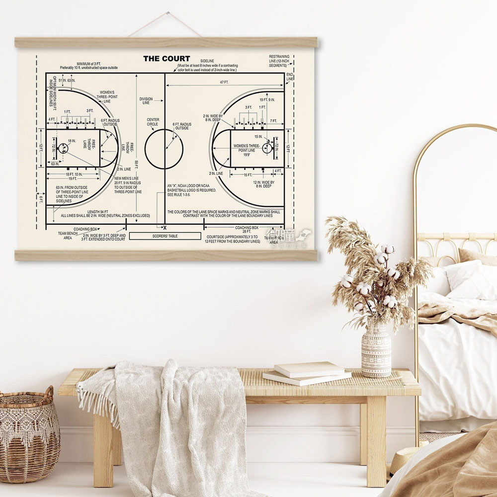 篮球场平面标准图战术教学图NCAA篮球场尺寸图比赛训练用图装饰画